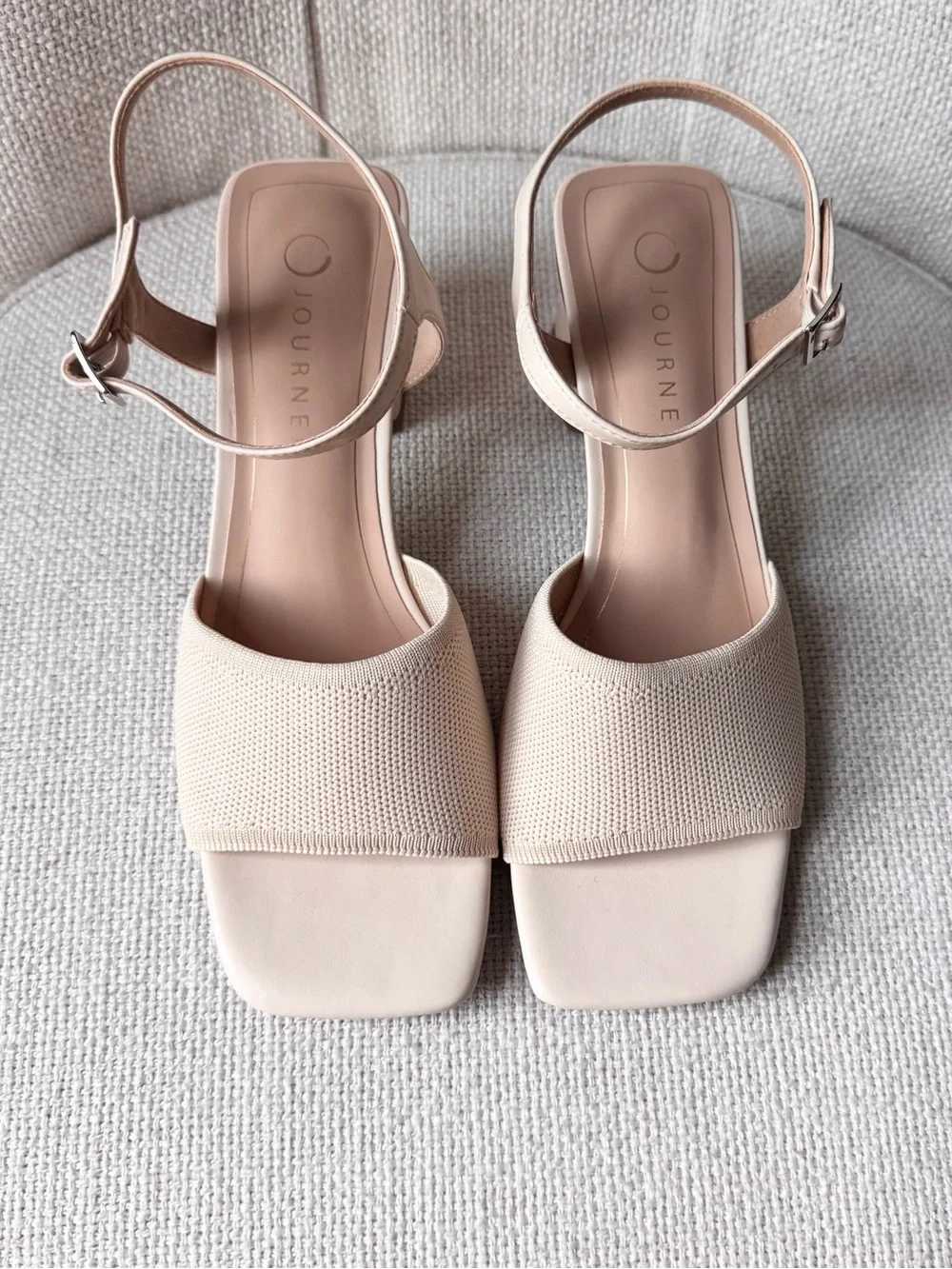 Journee Collection Evylinn Cream Open-Toe Slingback Block Heels, 8M